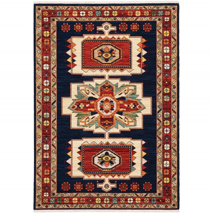 9' x 12' Machine Woven Medallions Indoor Area Rug - Blue Red