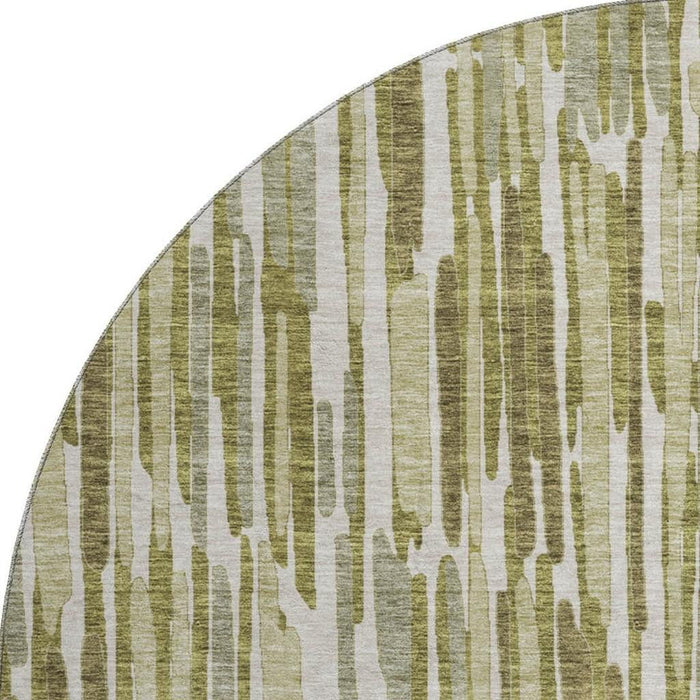 8' Transitional Abstract Washable Round Rug With UV Protection - Olive Green