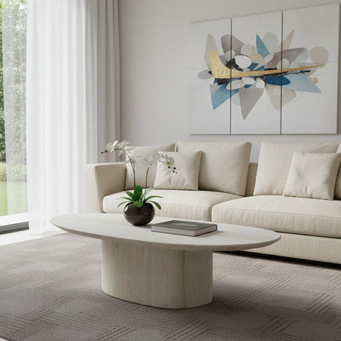 Marble Oval Pedestal Coffee Table - Beige