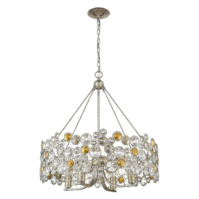 Silver metal and crystal shaded four-light dimmable chandelier with shades, perfect for elegant home lighting by HomeRoots.