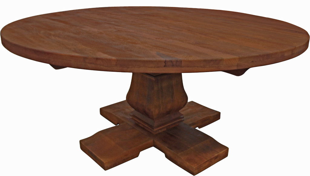 58" Solid Wood Pedestal Base Round Top Dining Table - Brown