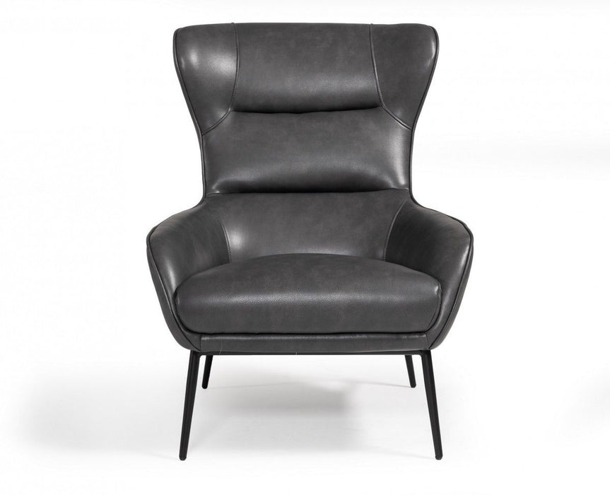 Faux Leather Tufted Wingback Chair - Dark Gray And Black