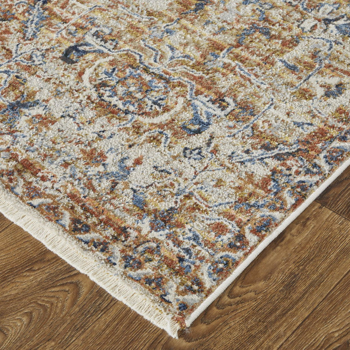 12' x 15' Floral Power Loom Area Rug With Fringe - Tan Ivory And Orange