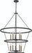 HomeRoots black and gold ten-light metal chandelier with candle style design and dimmable features, hanging with a modern aesthetic.