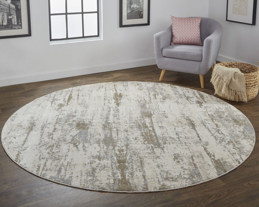 8' Round Abstract Area Rug - Ivory And Brown