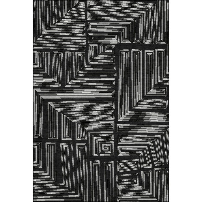 10' X 14' Geometric Washable Area Rug With UV Protection (681953) - Black / Ivory