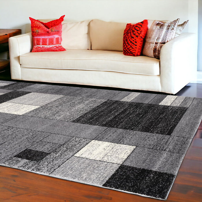 8' x 11' Distressed Geometric Area Rug - Gray