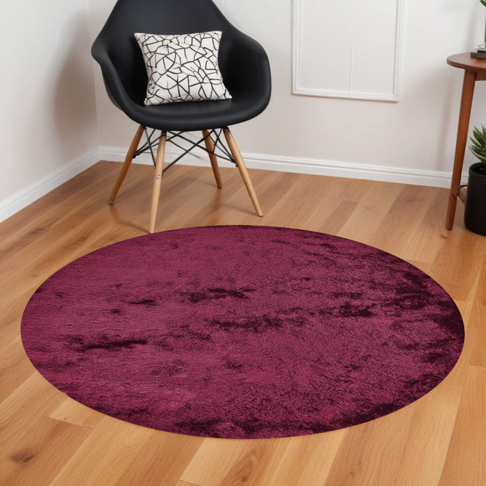 8' Round Shag Tufted Handmade Area Rug - Red And Purple