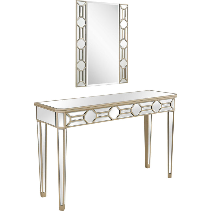 Mirrored Glass Console Table And Mirror (Set of 2) - Silver And Champagne