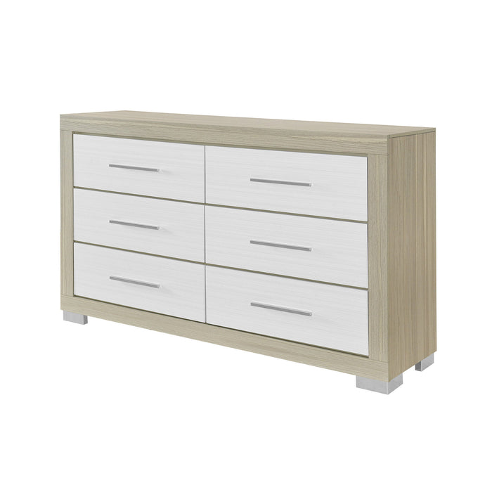 63" Wood Six Drawer Double Dresser - Natural And White