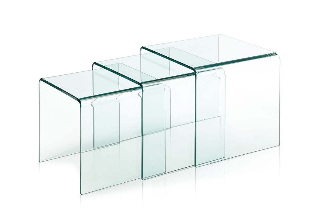Clear Glass Solid Nested Coffee Tables (Set of 3) - Pearl Silver