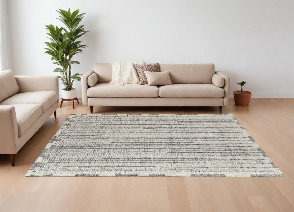 8' x 10' Wool Striped Hand Woven Area Rug - Gray And Ivory
