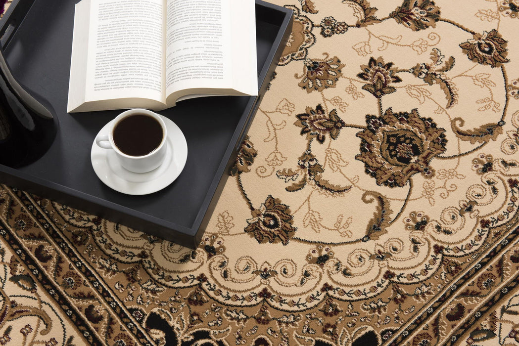 10' x 13' Oriental Washable Non Skid Area Rug - Beige And Black