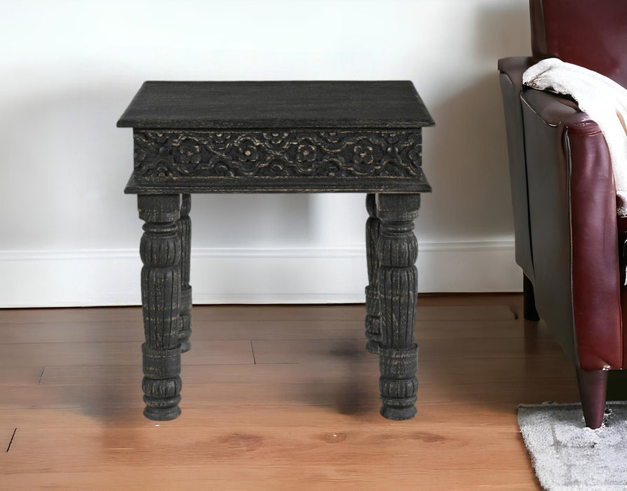 24" Distressed Solid Wood Square End Table - Black