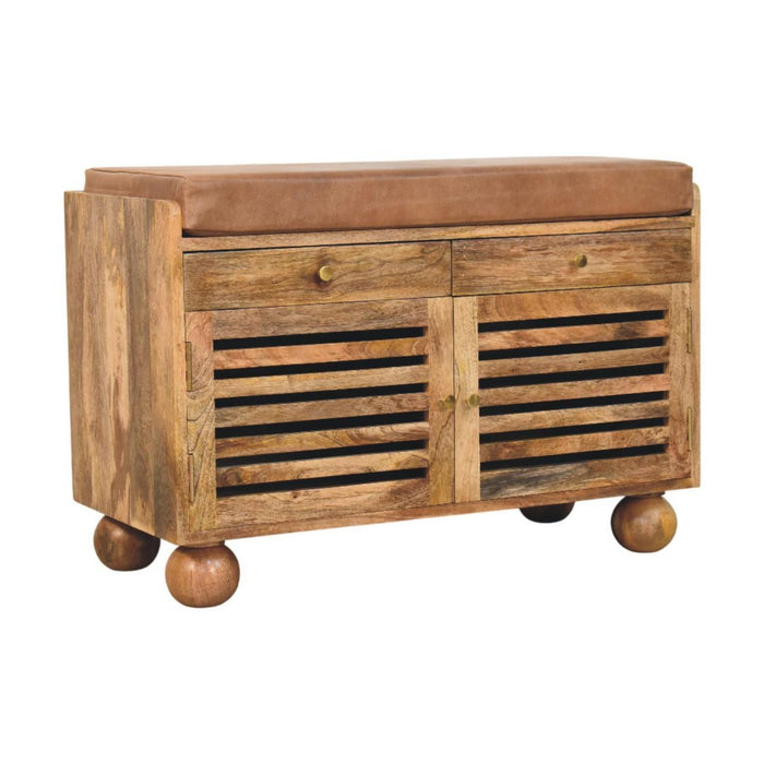 Round Accent Cabinet With Single Door Two Drawers - Brown