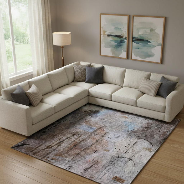 10' X 14' Abstract Washable Area Rug With UV Protection (715369) - Taupe / Gray