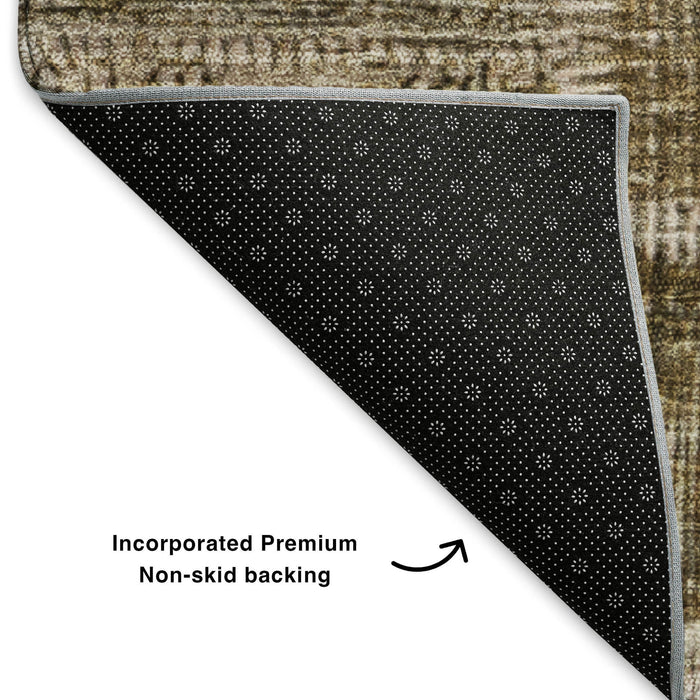10' X 14' Patchwork Washable Area Rug With UV Protection (652929) - Brown / Ivory