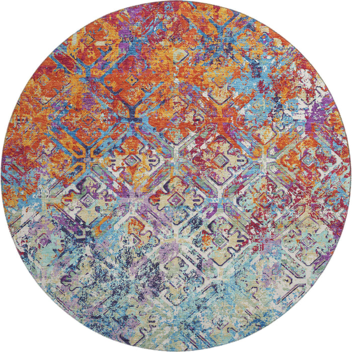 8' Diamond Washable Round Rug With UV Protection - Copper