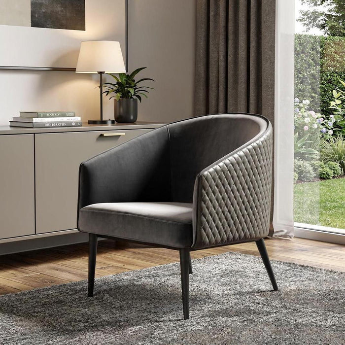 Tufted Velvet Faux Leather Metal Lounge Chair - Gray