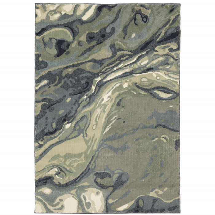 10' x 13' Abstract Power Loom Stain Resistant Area Rug - Blue Green And Gray