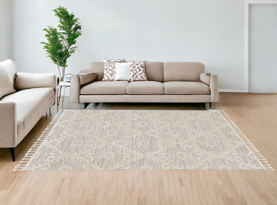 9' x 13' Geometric Area Rug - Beige And Ivory