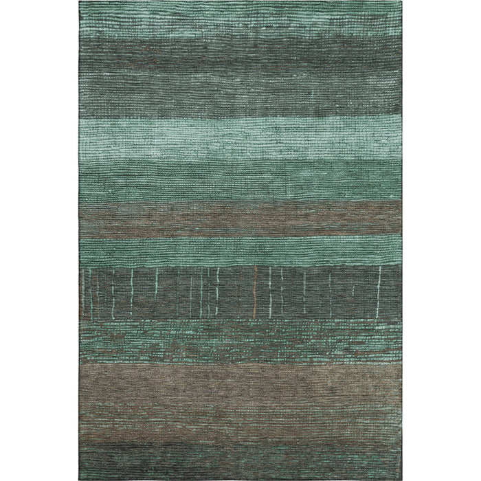 10' X 14' Striped Washable Area Rug With UV Protection (694496) - Teal / Taupe / Sage