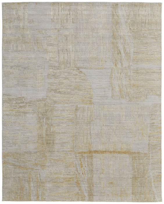 8' X 10' Abstract Hand Woven Area Rug, Wool Blend - Yellow And Ivory