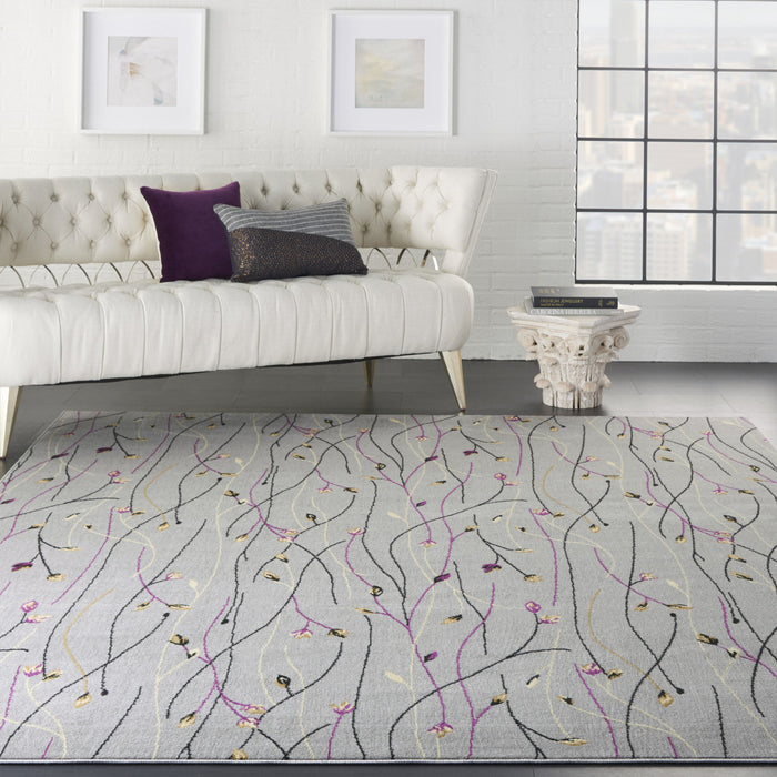 9' X 12' Floral Vines Power Loom Area Rug - Gray