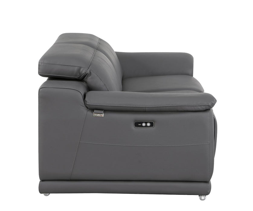Italian Leather Power Reclining Loveseat (720517) - Dark Gray / Silver