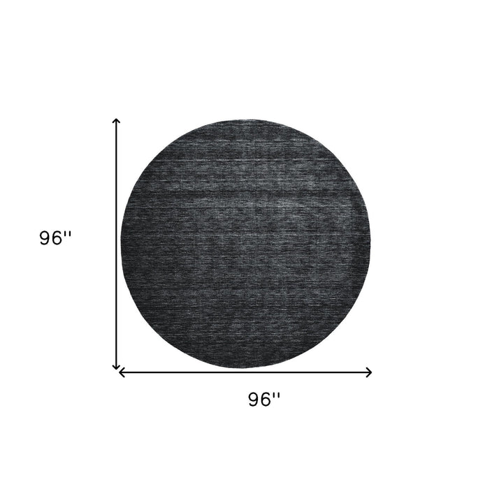 8' Round Wool Hand Woven Area Rug - Black
