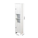 White wooden linen cabinet with two doors and six shelves, bathroom storage cabinet by Giga, showcasing organized interior space.