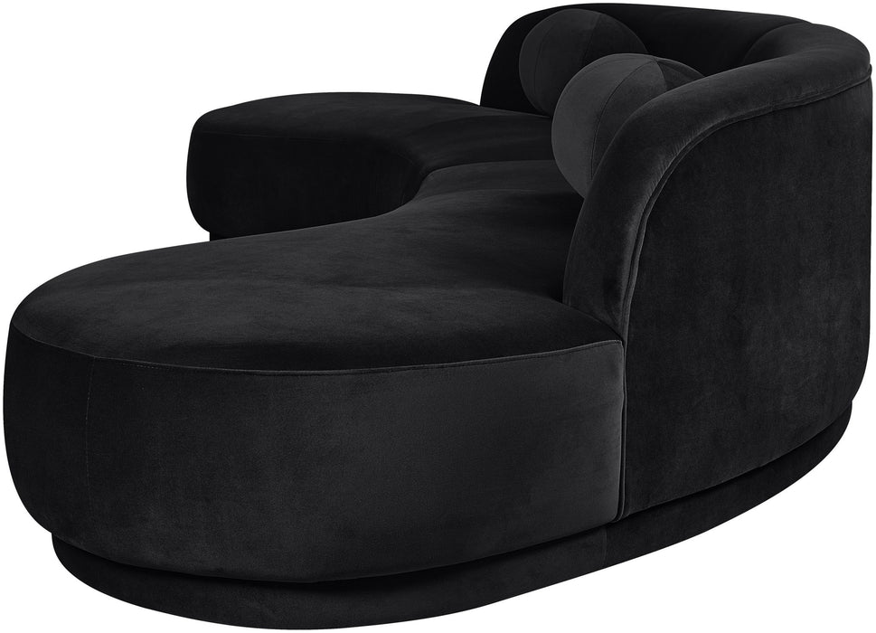 Meridian Furniture Avra 146-inch velvet upholstery sectional with plush cushions and modern design for living room comfort.