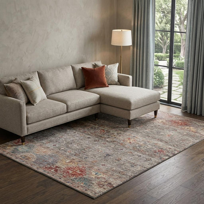 10' X 14' Tribal Washable Area Rug With UV Protection (688534) - Gray / Copper / Blue