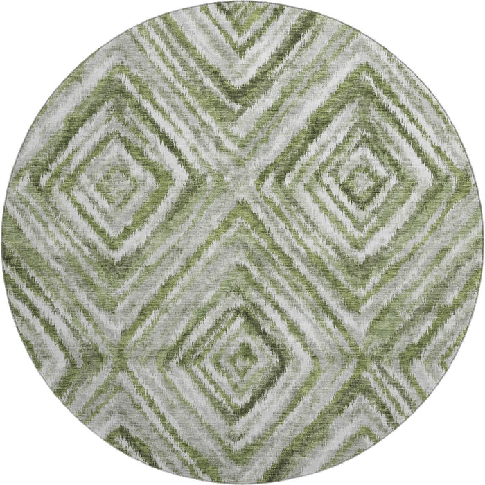8' Geometric Washable Round Rug With UV Protection - Artichoke Green