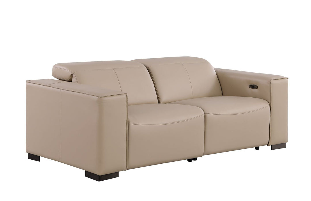 Leather Power Reclining Loveseat - Cream / Brown