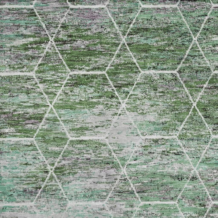 10' X 14' Geometric Washable Area Rug With UV Protection (699190) - Green / Gray / Ivory