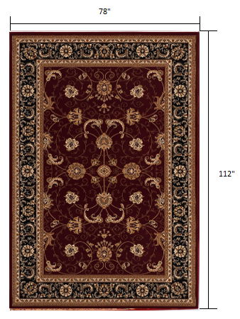 7' x 9' Oriental Power Loom Area Rug - Red And Black