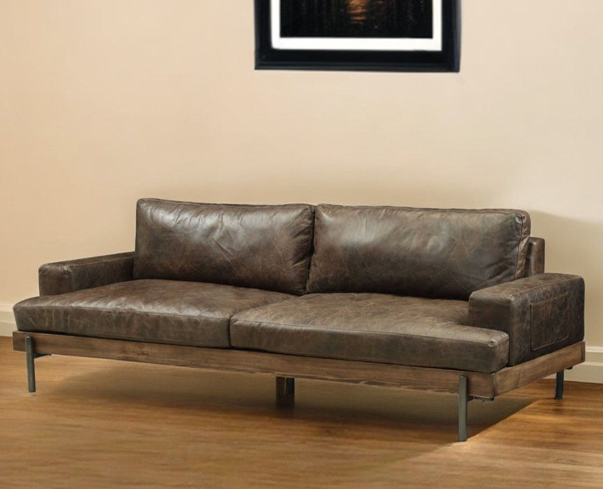 Top Grain Leather Sofa With Black Legs - Chocolate