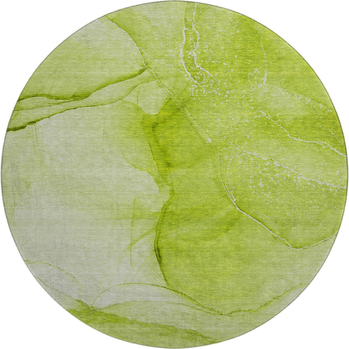 8' Abstract Washable Round Rug With UV Protection (646861) - Green / Ivory