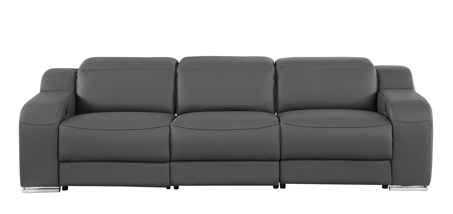 103" Modern Italian Leather Reclining USB Sofa - Dark Gray