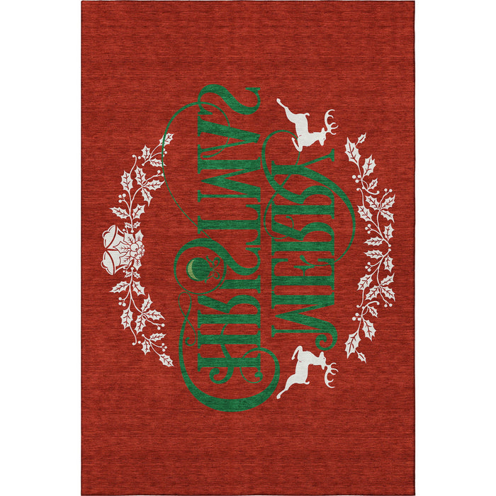3' X 5' Christmas Washable Area Rug With UV Protection (646434) - Ruby Red / Green / Ivory