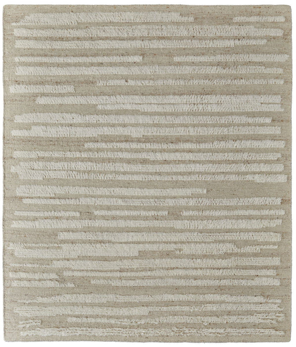 4' x 6' Wool Striped Hand Woven Area Rug - White And Tan