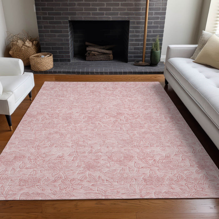 10' X 14' Floral Washable Area Rug With UV Protection - Pink And Ivory