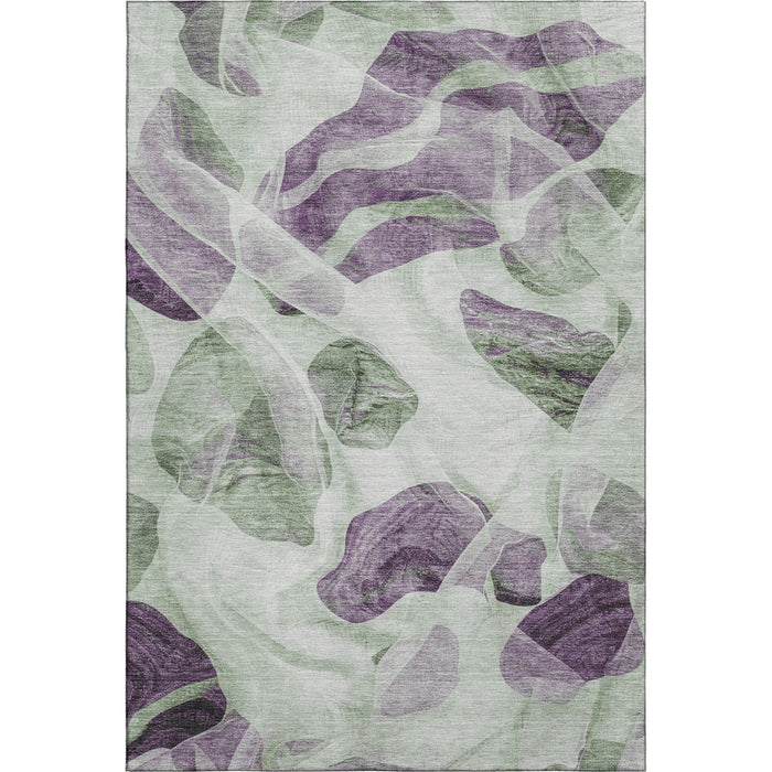 10' X 14' Abstract Washable Area Rug With UV Protection (706163) - Artichoke Green / Lavender / Ivory