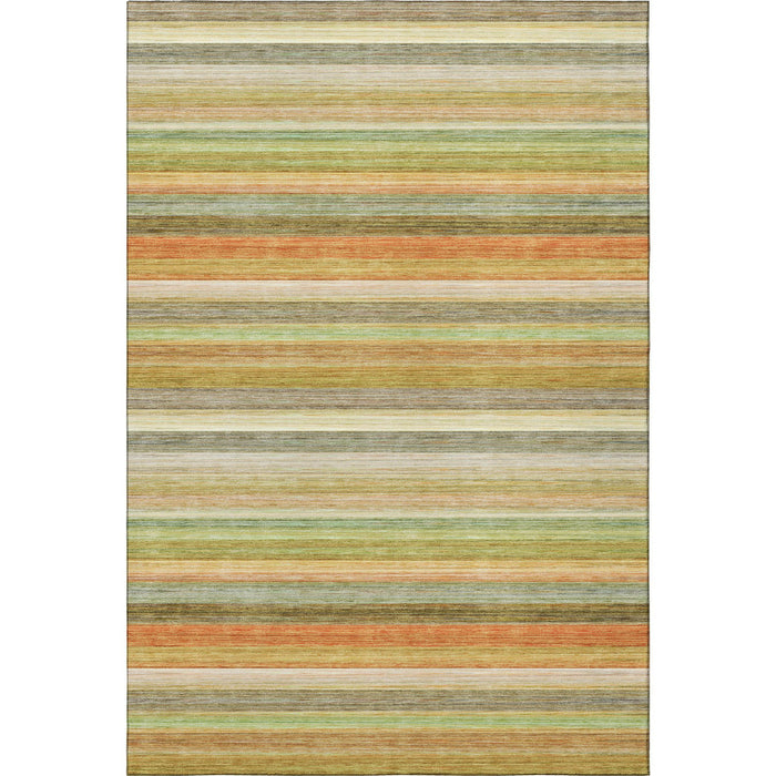 9' X 12' Striped Washable Area Rug With UV Protection (648039) - Fern Green / Orange / Beige