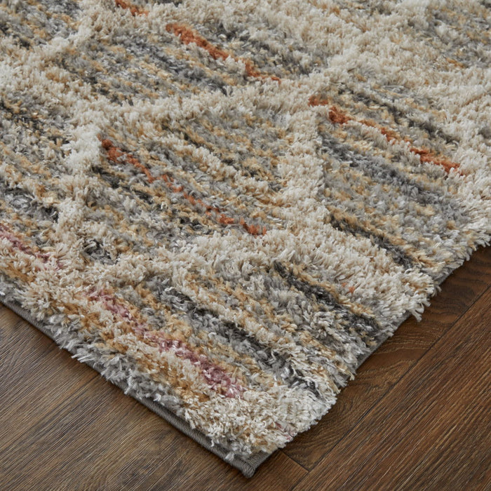 8' x 10' Geometric Power Loom Stain Resistant Area Rug - Tan Taupe And Ivory