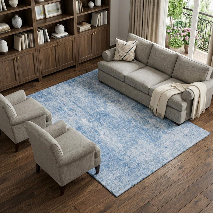 10' X 14' Abstract Washable Area Rug With UV Protection (654790) - Blue / Ivory