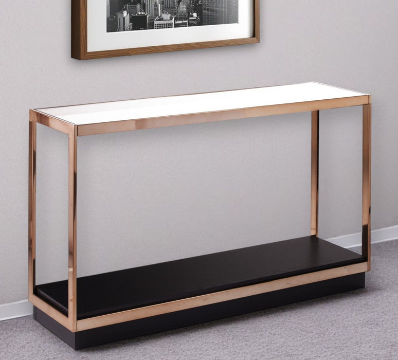 Glass Floor Shelf Console Table With Shelf - Clear / Black / Champagne