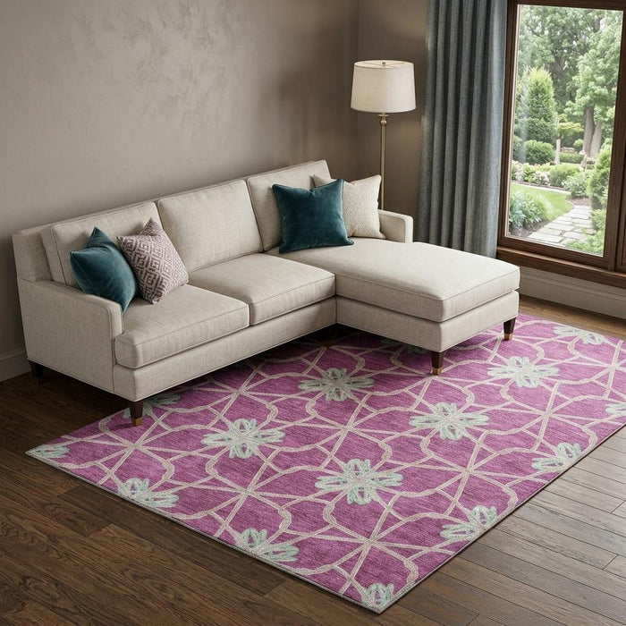 10' X 14' Geometric Washable Area Rug With UV Protection (675912) - Blush / Ivory / Beige