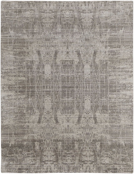5' x 8' Abstract Hand Woven Worn Faded Area Rug - Gray And Silver